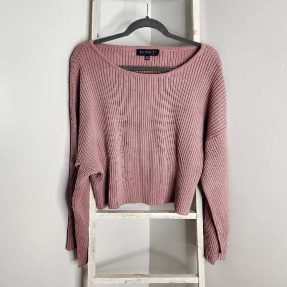 Eloquii Sweaters - Eloquii sweater NWT womens size 22/24 pink Mauve ribbed cropped knit wide sleeve